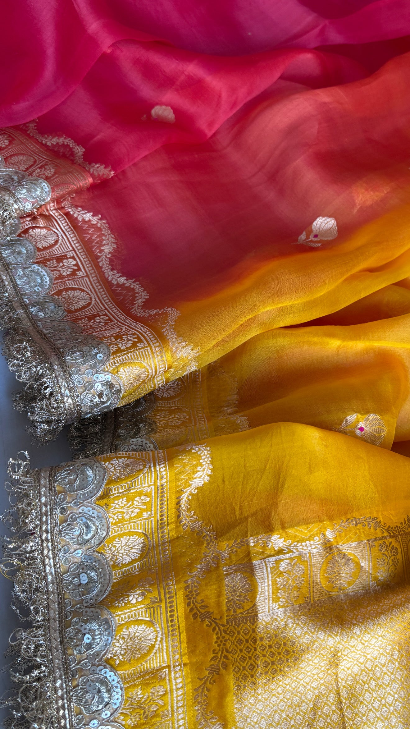4D shaded rang birangi kora silk kadhwa multicoloured saree